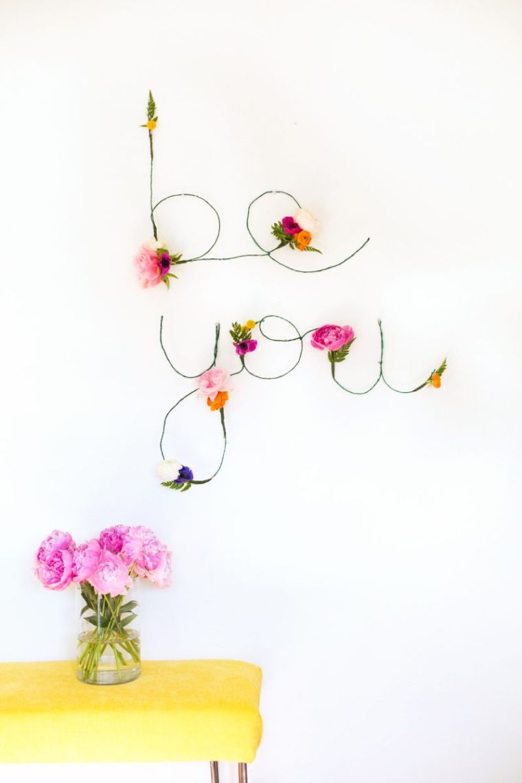 idee de décoration murale fleurs chambre bricolage fils etallique