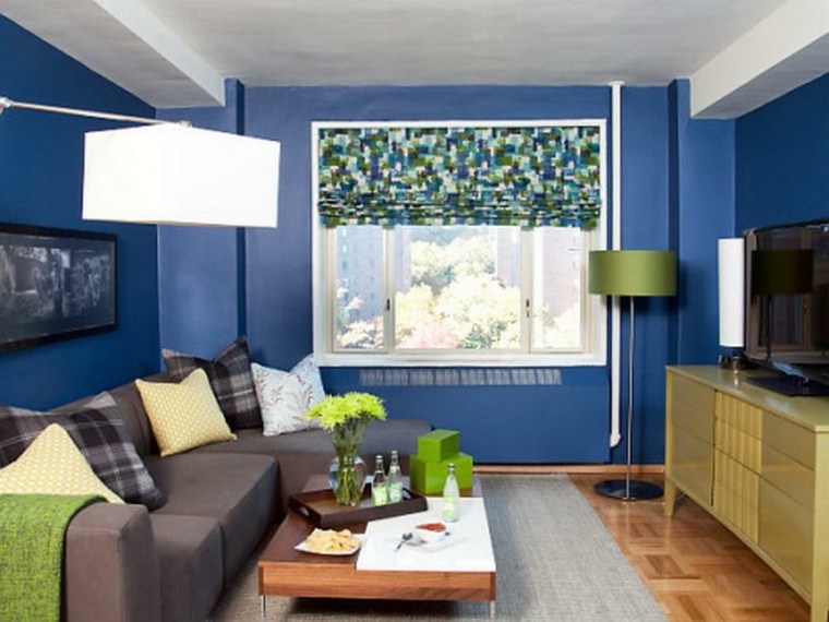 idee deco peinture murs salon bleu