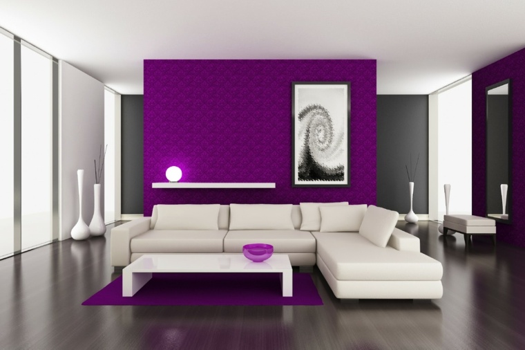idee deco peinture violette blanche murs intérieurs salon design