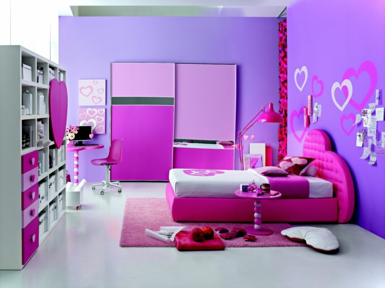 idee deco peinture violette rose chambre coucher fille ambiance romantique