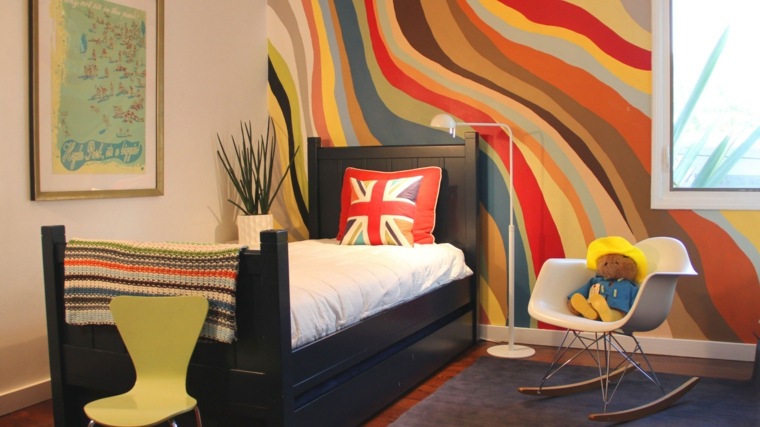 idée peinture mur chambre enfant couleurs arc-en-ciel tons mat foncé