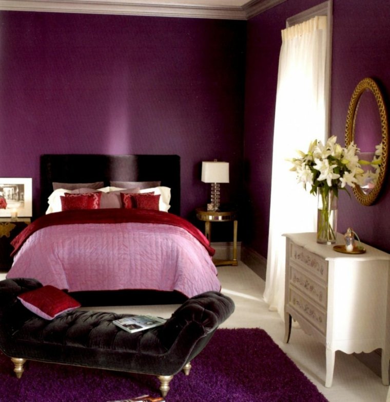 idee peinture violette murs intérieurs chambre coucher adultes
