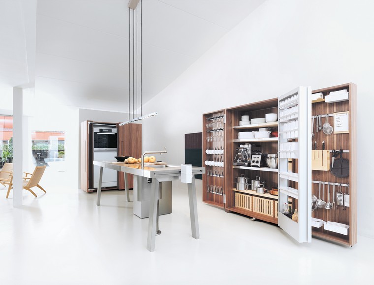 cuisine design ilot idée luminaire suspension armoire cuisine espace ouvert