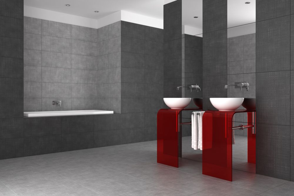 lavabo double verre rouge salle de bain