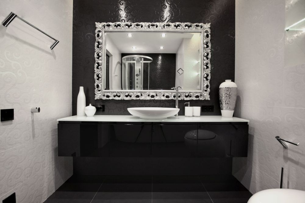 meuble contemporain ambiance et style miroir marbre noir