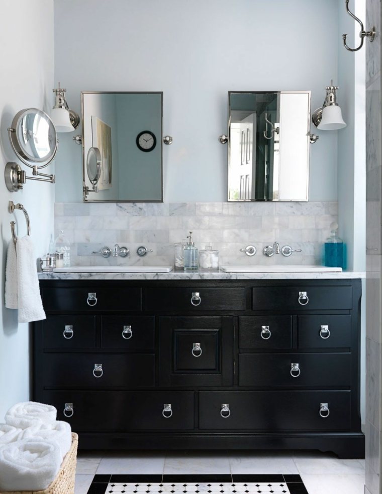 meuble double vasque decoration salle de bain blanche et noire