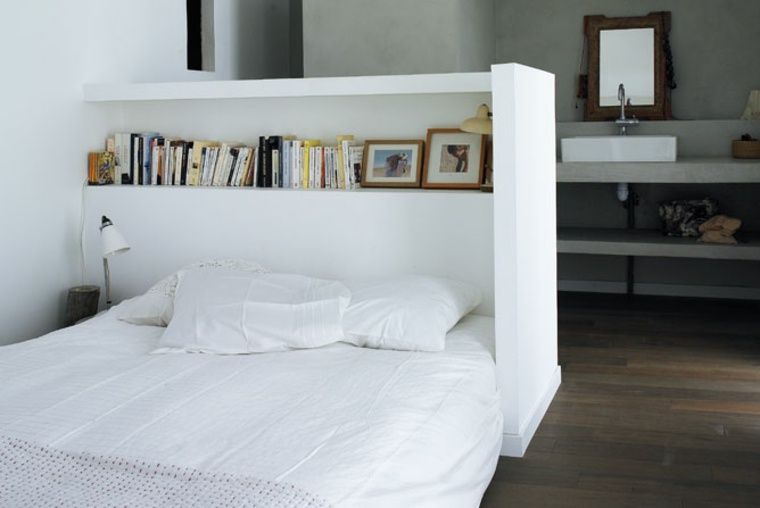 exemple tete de lit rangement etagere blanche mobilier gain de place