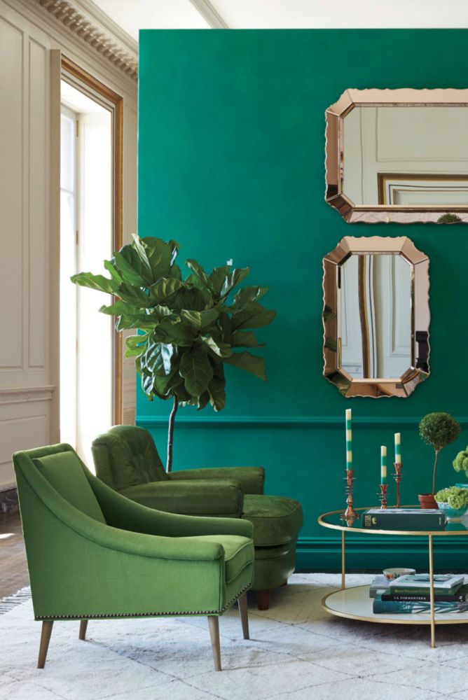 meuble vert fauteuils mur plante anthropologie