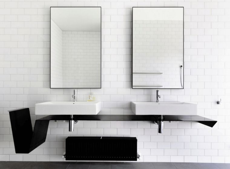 design miroir contemporain double vasque salle de bain revetement carrelage metro