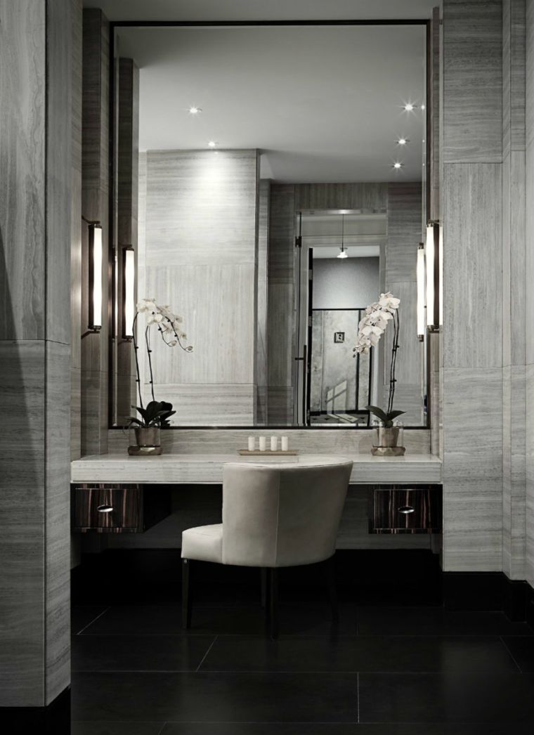 exemple miroir lumineux salle de bain grise deco murale eclairage led