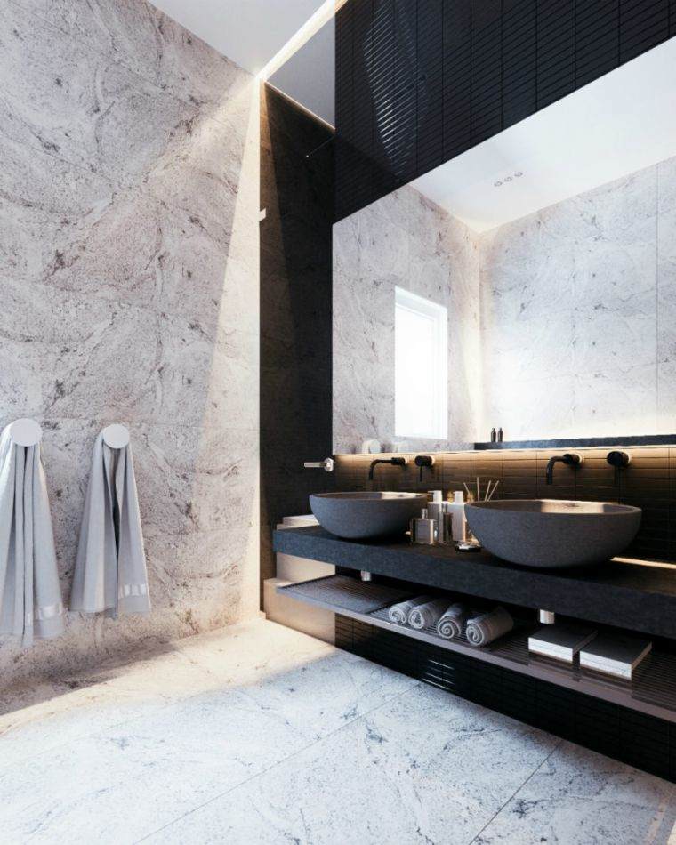 miroirs rectangulaires double vasque eclairage led decoration salle de bain pierre