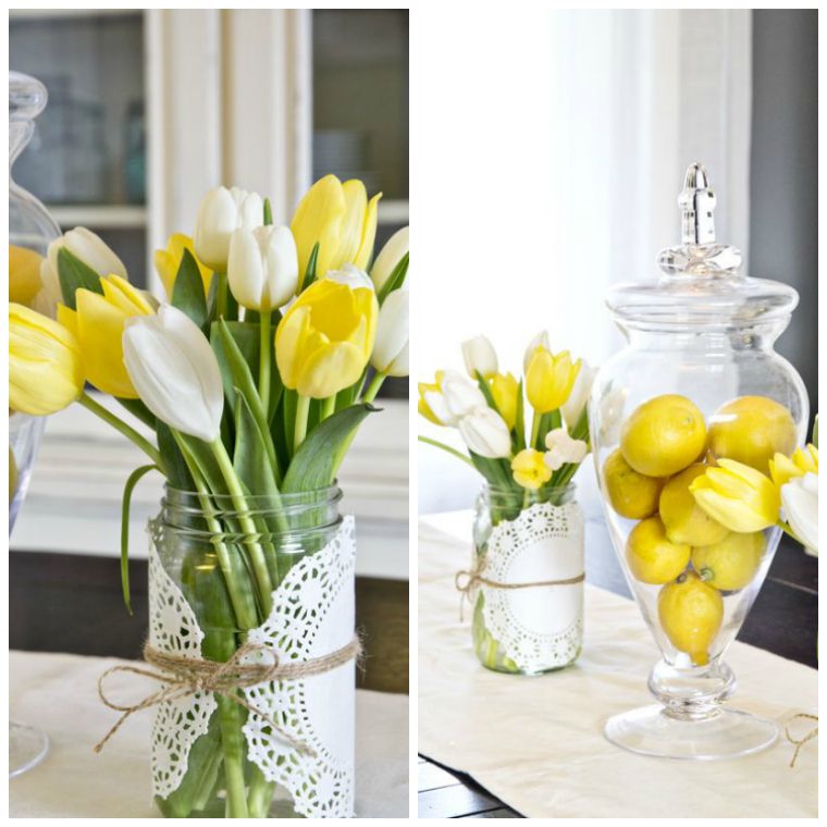 table deco paques printemps fleurs tulipes jaune blanc idee