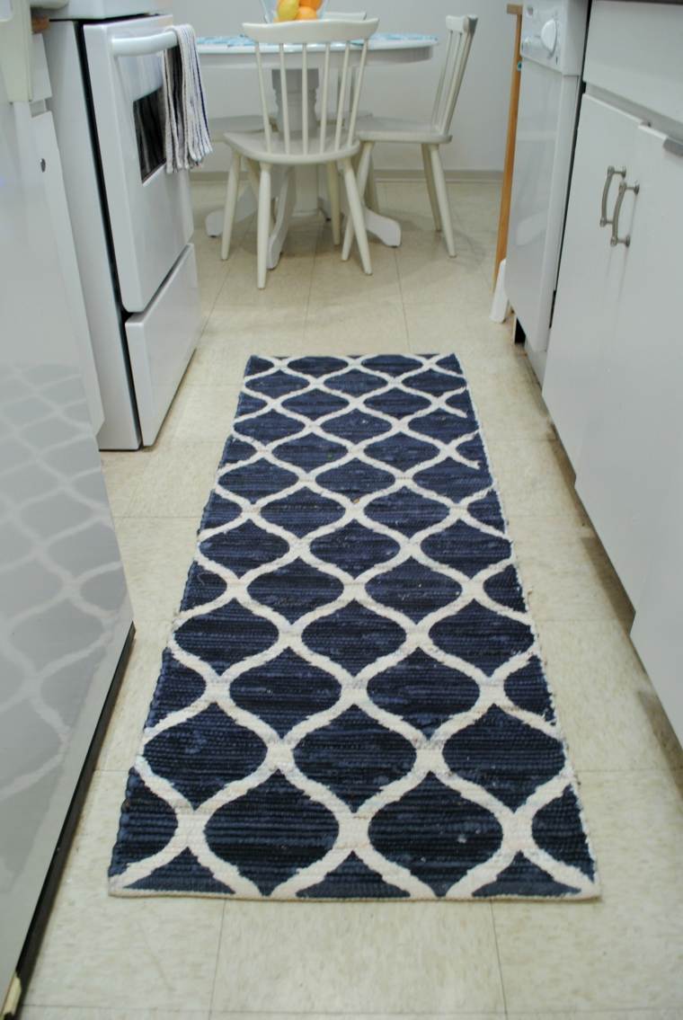 tapis de cuisine moderne bleu-gris blanc