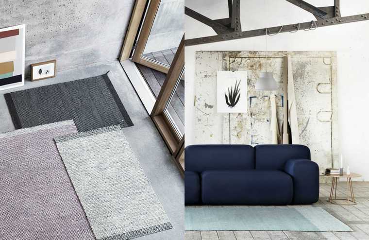 design intérieur déco salon canapé bleu tapis sol gris idée 