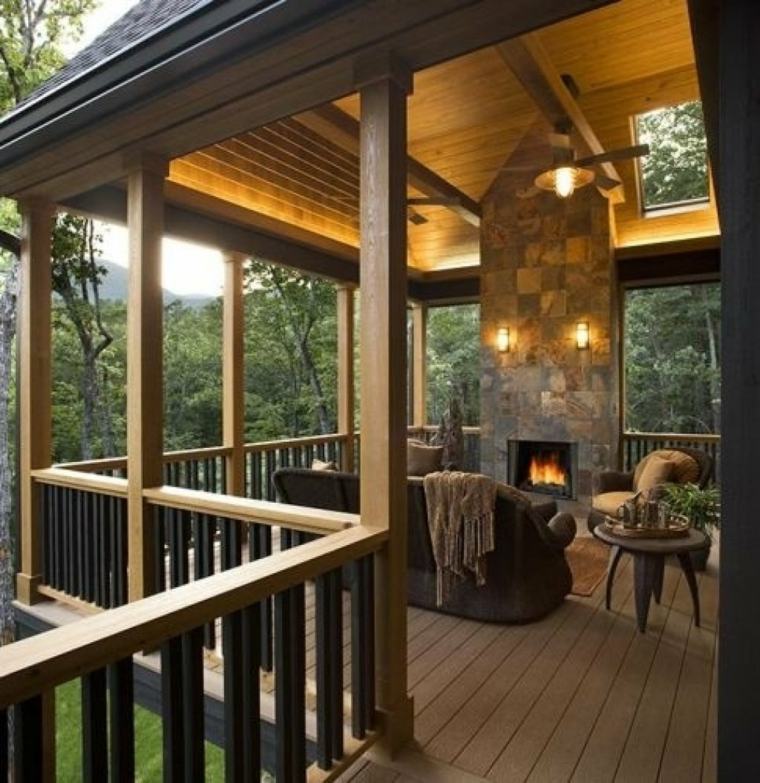 terrasse couverte haut maison cheminée ambiance cozy