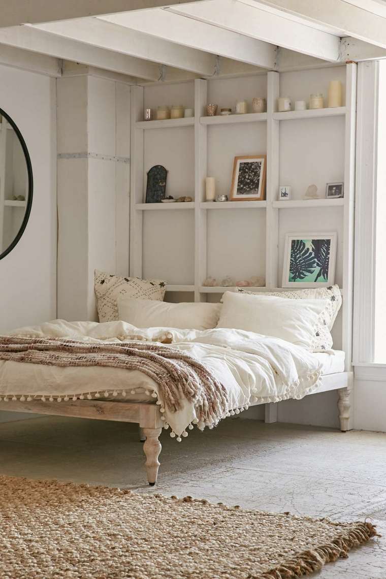 tête de lit avec rangement mobilier design etageres murales blanches