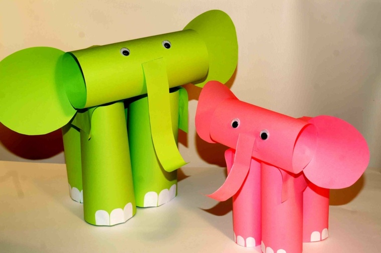 travaux manuel enfants elephants en papier vert rose resized