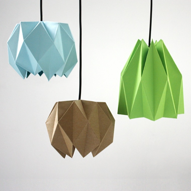 abat jour origami vert beige