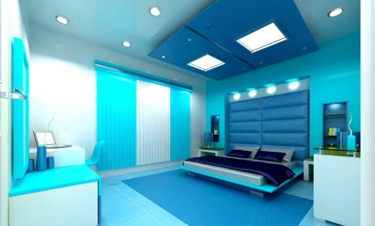décoration chambre adulte moderne futuriste bleu