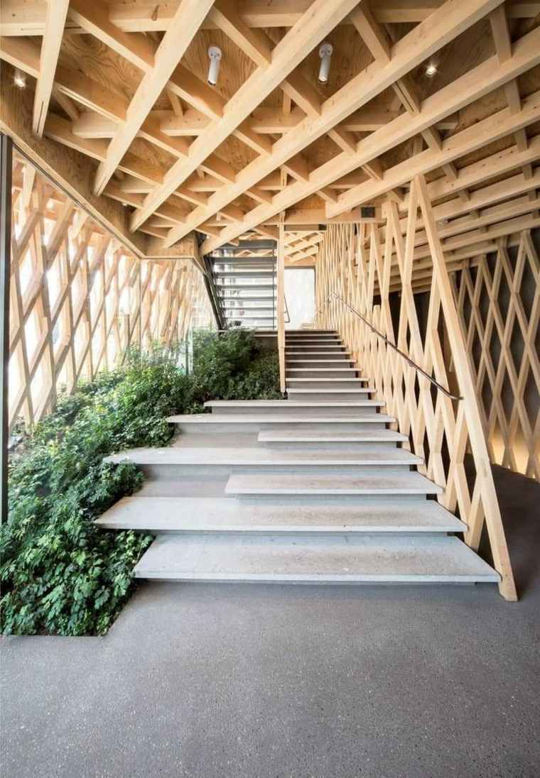escalier-moderne-beton-bois-decoration-exterieur-asymetrique