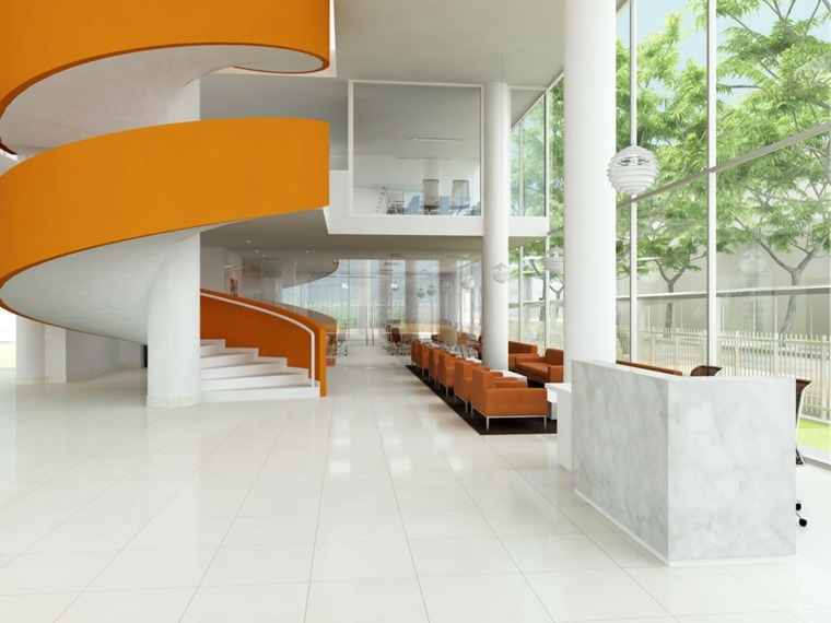 escalier-moderne-rambarde-couleur-orange-decoration-interieur-idee