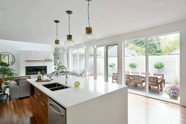terrasse maison contemporaine design cuisine ilot luminaire