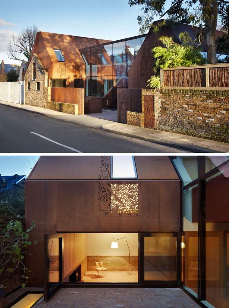maisons modernes design extérieur habillage mur acier