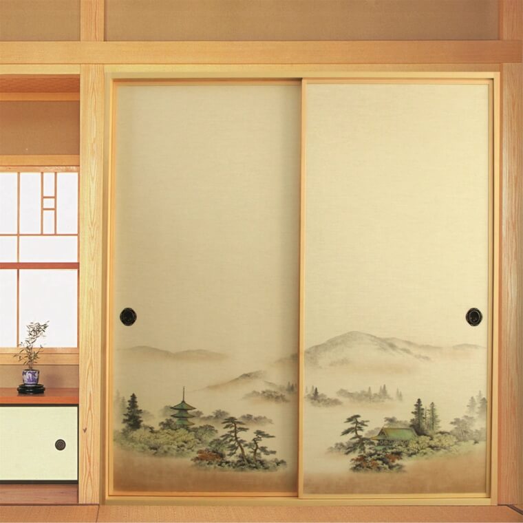 maison-traditionnelle-japonaise-deco-murale-porte-coulissante-dessins-japonais-fusuma
