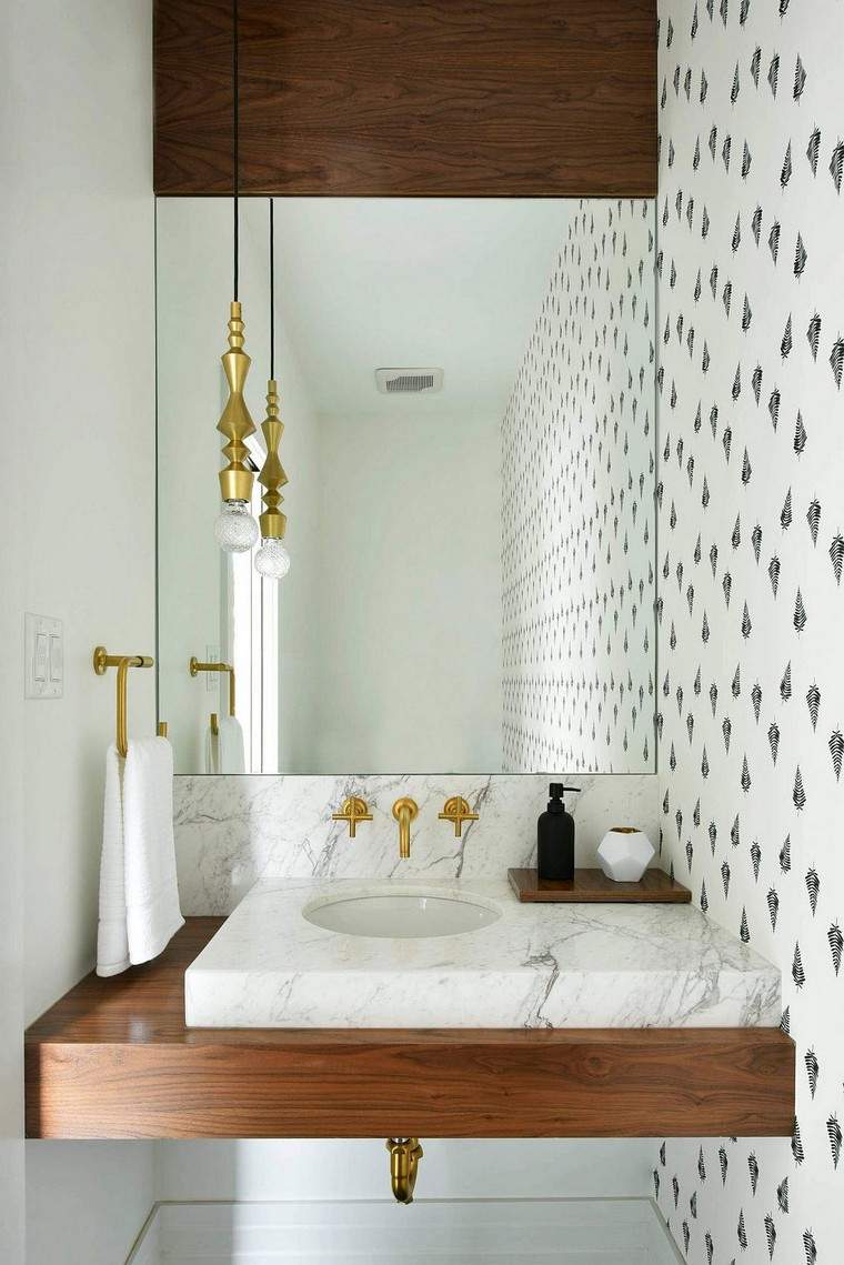 salle de bain design papier peint noir blanc design marbre bois