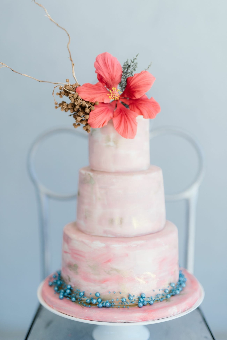 tropicale tarte deco fleur rose exotique