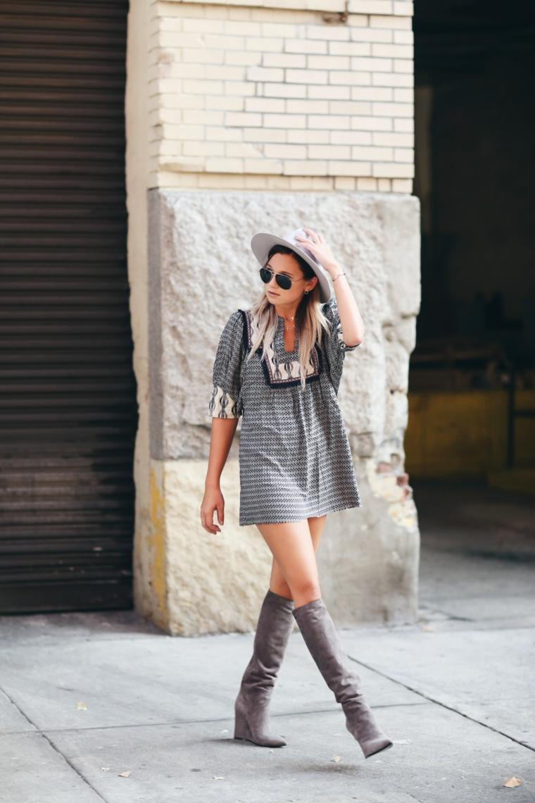 tunique grise bottes style hippie chic mode femme boheme tendance