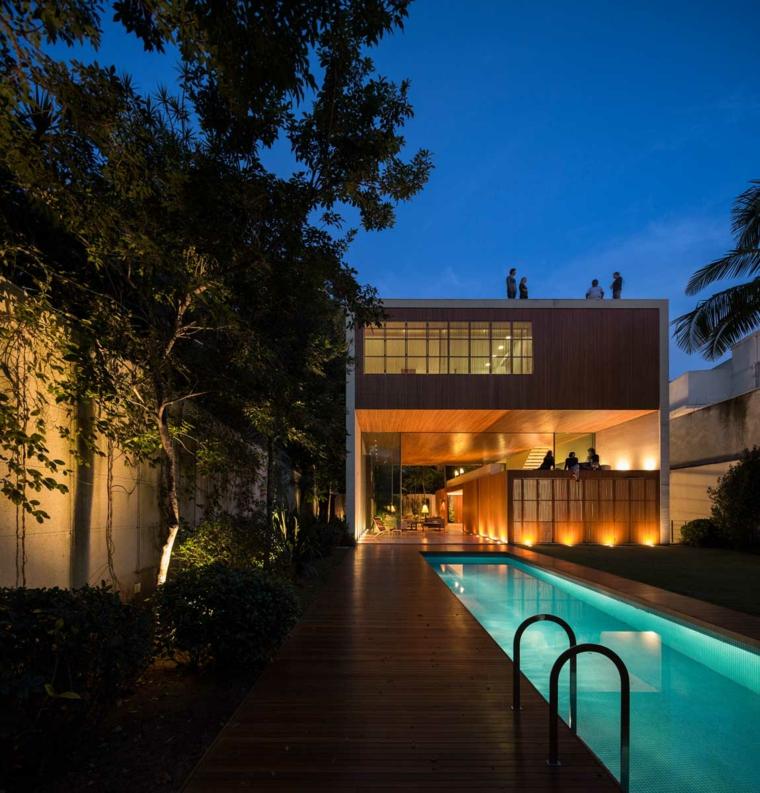 éclairage pour terrasse en bois extérieur piscine-moderne