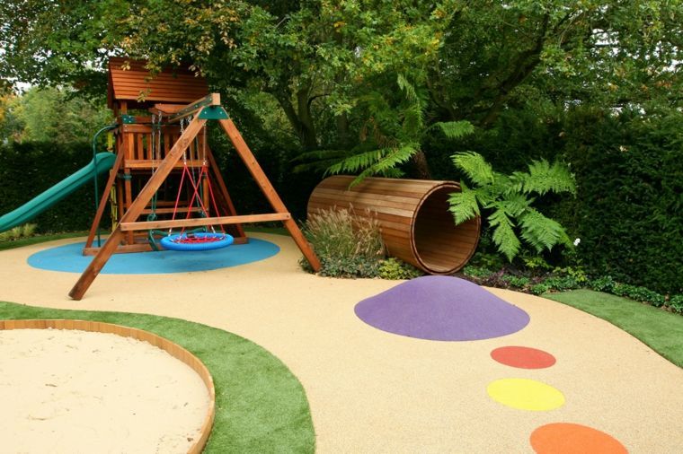 fabriquer une aire de jeux extérieur structure-bois-balancelle-tunel