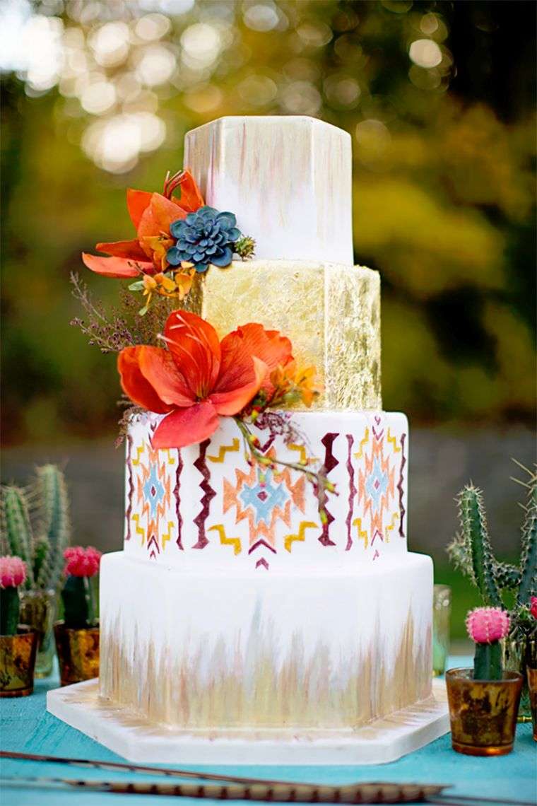 gâteau de mariage original style-boheme-chic-fleurs