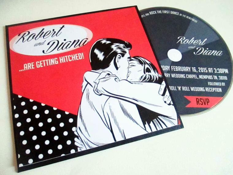 mariage rockabilly invitation-disque-pochette-original