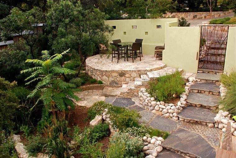 aménagement extérieur jardin plantes-pierre-naturelle-table