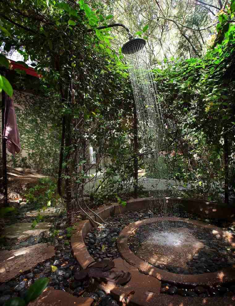 douche extérieure idée bassin d'eau design plantes