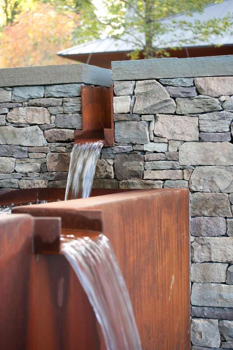 bassin d'eau exterieur-fontaine-monderne-cascade-acier-corten 