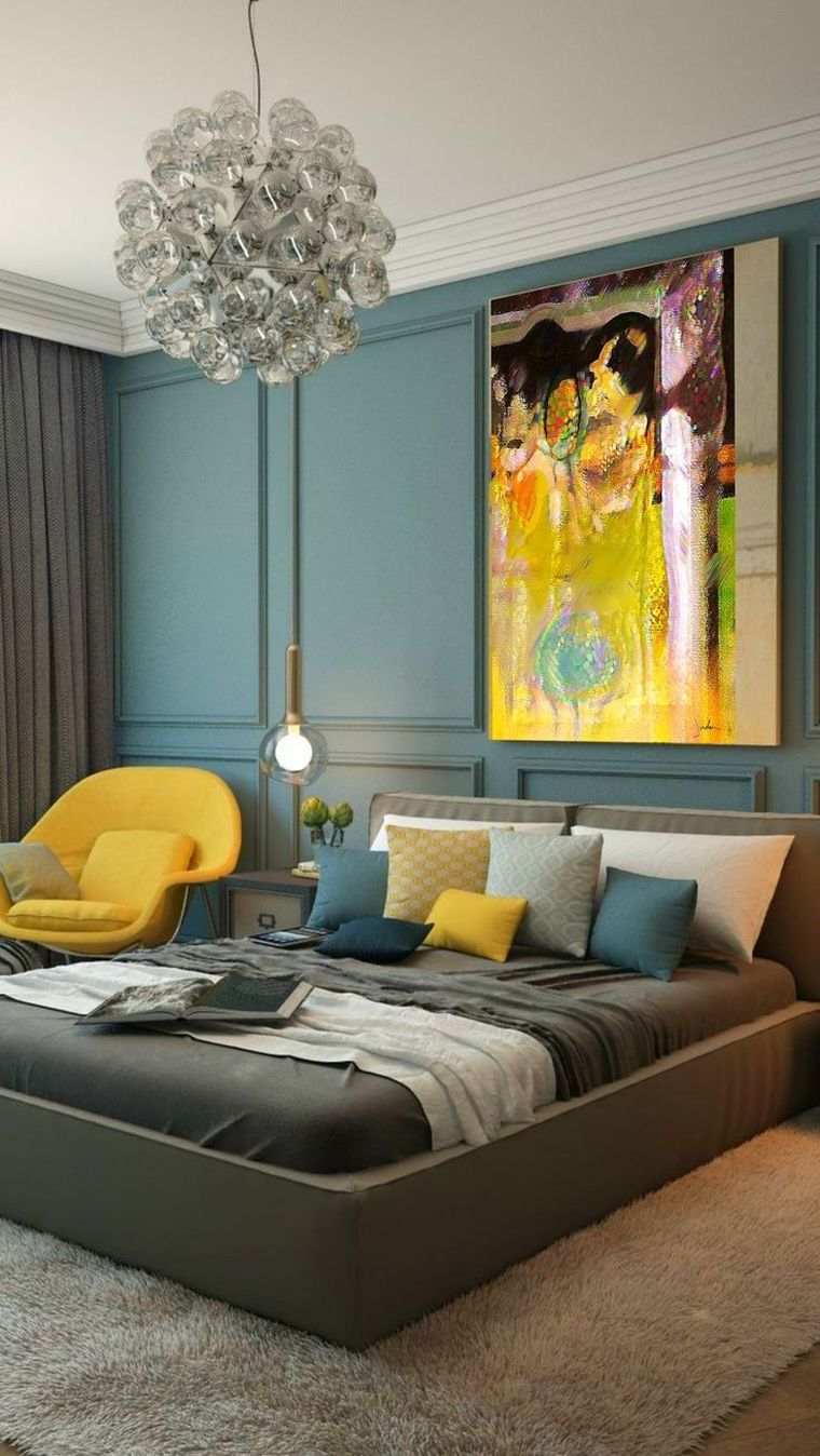 couleur pour chambre à coucher-bleu-canard-lit-taupe