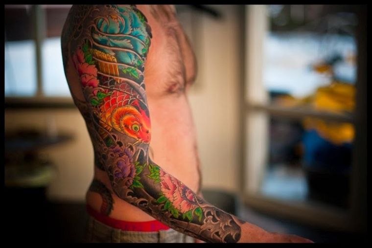 tatouage japonais bras-homme-symboles-tigre-couleurs