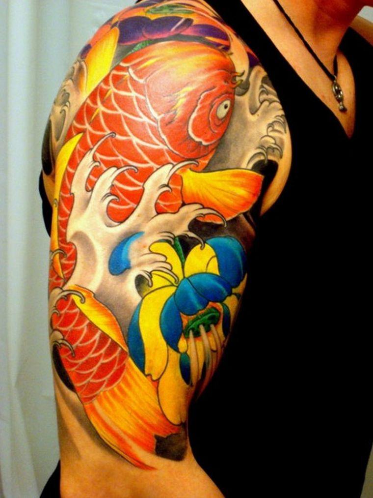 tatouage-poisson-rouge-koi-bras-idee