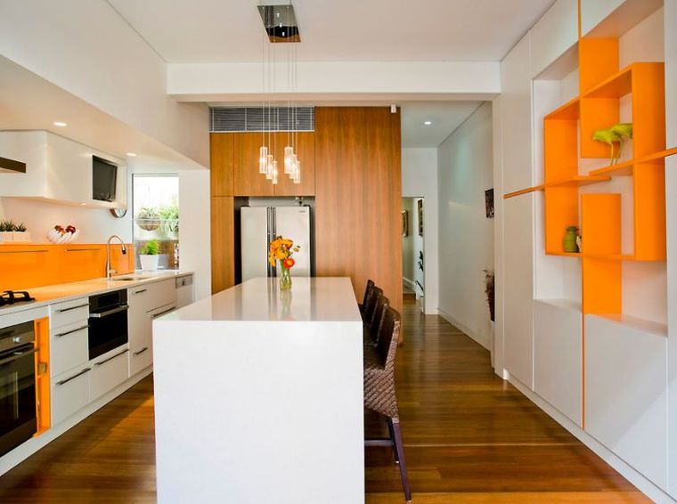 cuisine orange decoration-murale-ilot-moderne