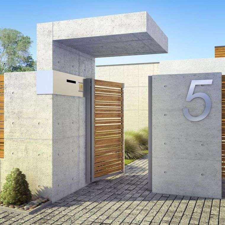 mur de clôture moderne-jardin-bois-beton