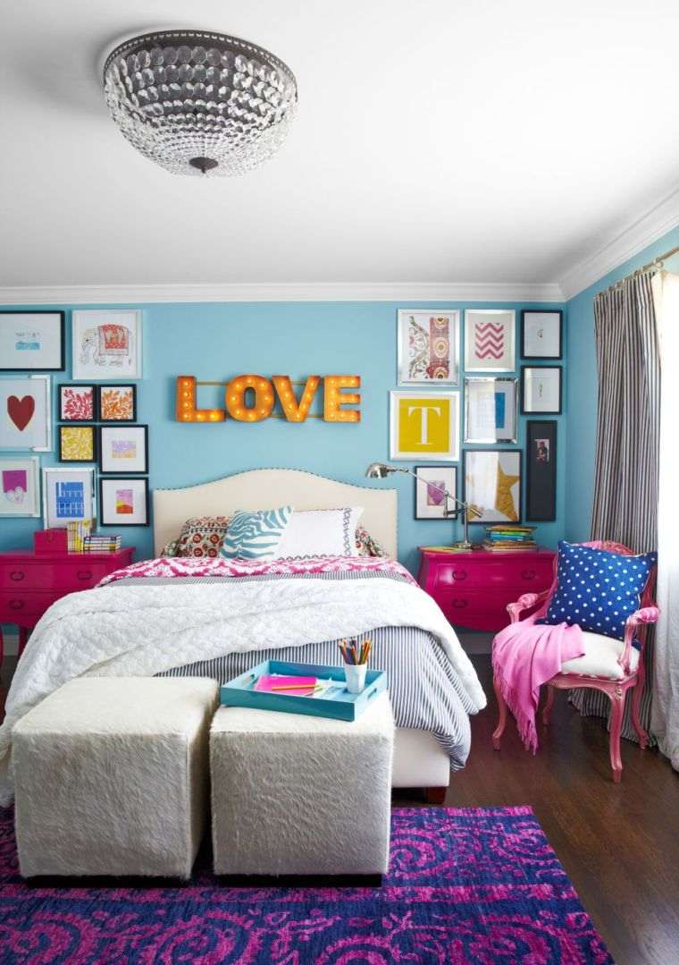 peinture chambre enfant ado-fille-bleu-rose-violet