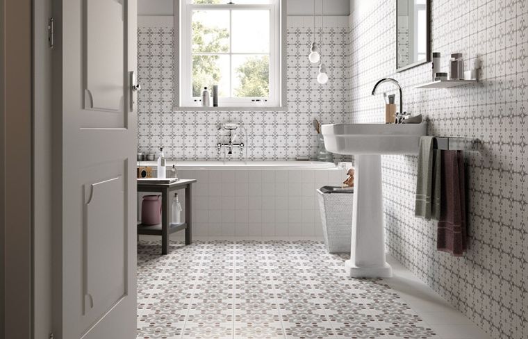 salle de bain gris et blanc carrelage-vintage-mur-sol