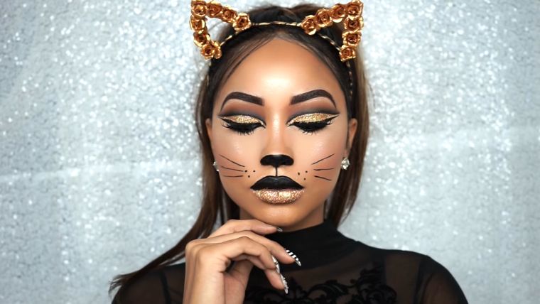 maquillage halloween femme facile-chat-tuto-video