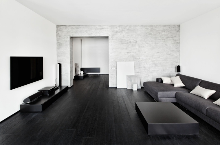 parquet noir salon-moderne-minimaliste-noir-blanc