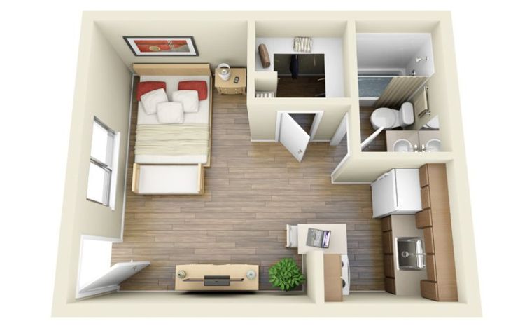 plan appartement studio-petit-espace-cuisine-mur-separation
