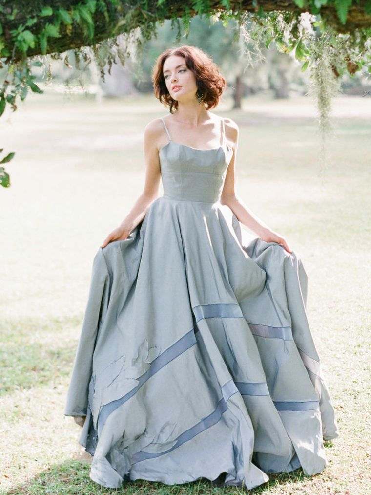 robe mariage bleu romantique-bustier-bretelles