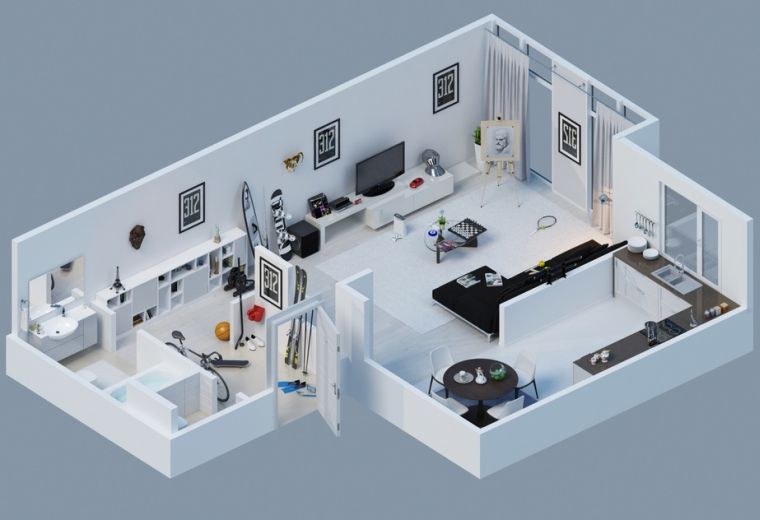 studio-loft-ouvert-plan-3d-idee-deco-moderne